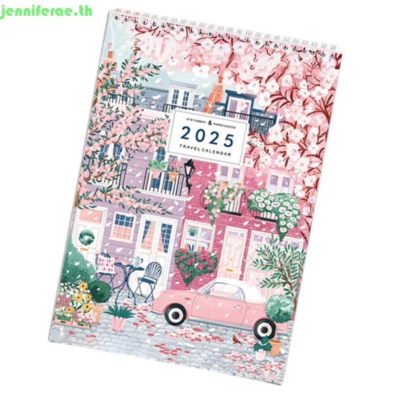 Jennifera 2025 Travel Journey Calendar 2025 ปฏิทินแขวนผนังแบบแขวน Planner 12 เดือนปฏิเสธจากเดือนมกรา