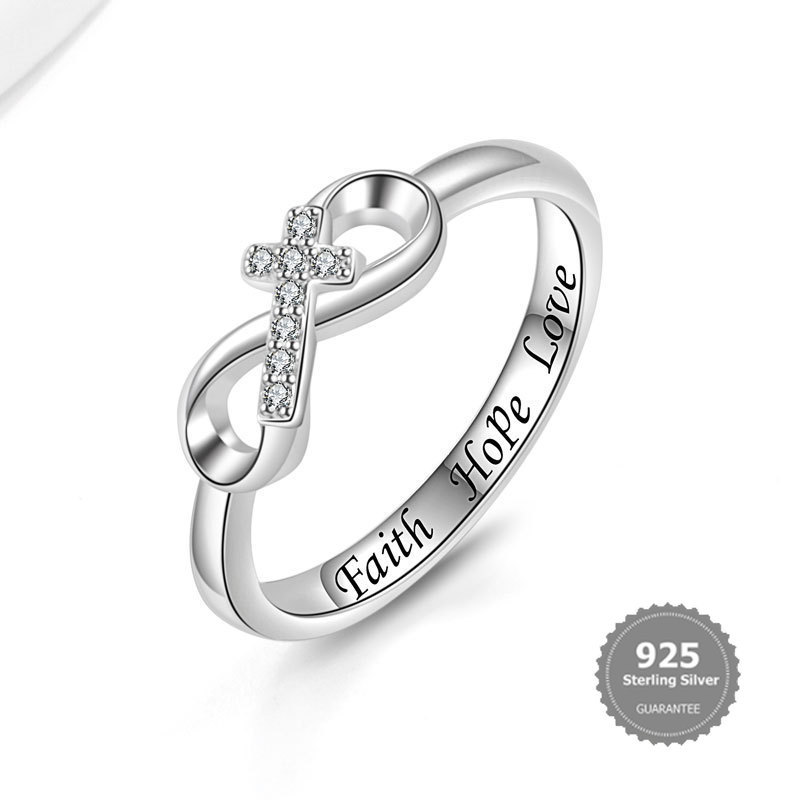 S925 Silver Best Sellingclassy English Fashion Womens Infinity Symbol 8-charactice Cross Full Diamon