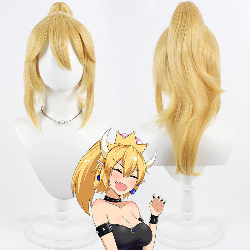 Super Mario Bowsette Cos Wig Realistic Scalp Detachable Ponytail Cosplay Hair Wig