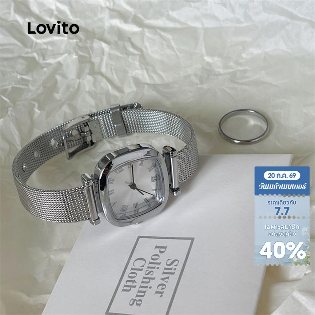 Lovito สง่างาม นาฬิกาควอตซ์แบบ โลหะ สไตล์ฝรั่งเศส สำหรับผู้หญิง ดีไซน์มินิมัล ลายนาฬิกา LFA86236
