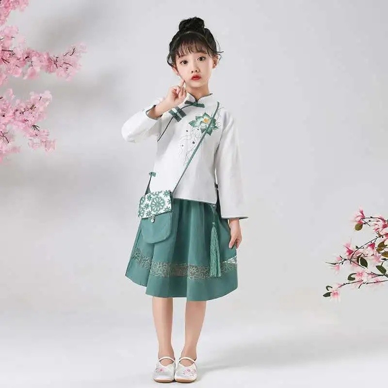 ALJ Spike สาว Hanfu ชุดฤดูร้อนสไตล์จีนเครื่องแต่งกายโบราณเด็ก Super Fairy กระโปรงปรับปรุง Tang ชุดฤด