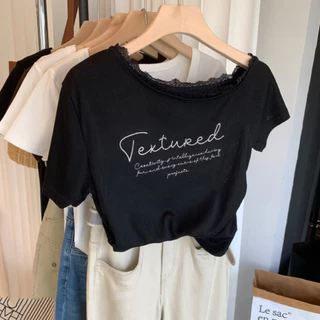 BH ฤดูร้อนผู้หญิง Lyocell เสื้อยืดแขนสั้นปักลายและลูกไม้ Accents บนปกโค้งด้านบน