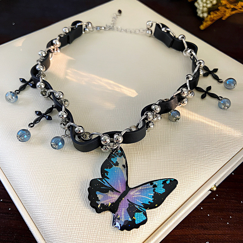 Chocker สร้อยคอผีเสื้อสีดําอุปกรณ์เสริมคอหญิงหวานเย็นสาวร้อน y2k Heavy Industry Collar Punk สร้อยคอพ