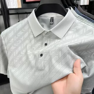 Chaistyle เสื้อโปโลผู้ชาย รุ่นใหม่ฤดูร้อน ระบายอากาศได้ดี ผ้าไอซ์ซิลค์ แขนสั้นพิมพ์ลายทาง แห้งเร็ว ชุดคุณพ่อวัยกลางคน