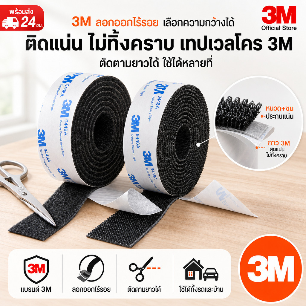 ตีนตุ๊กแก ตีนตุ๊กแกแบบมีกาว 3M ขน+หนาม มีกาวทั้งสองเส้น ตีนตุ๊กแกมีกาว ติดหน้าต่าง ติดกรอบรูป