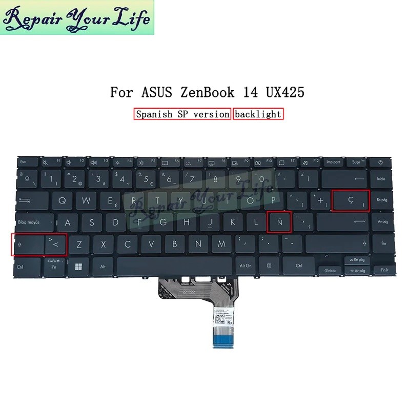 สเปน LA PT-PO UK Backlit คีย์บอร์ดสําหรับ Asus ZenBook 14 UX425 UX425J UX425JA UX425E UX425EA UX425I