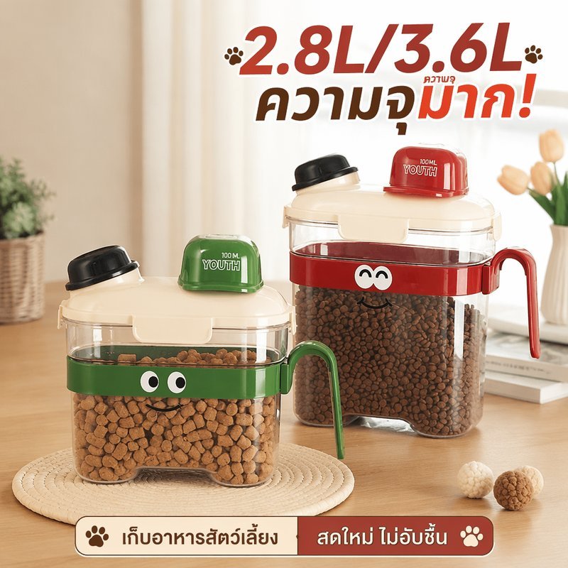 กล่องเก็บอาหารสัตว์เลี้ยง สุญญากาศ 2800 3600 มิลลิลิตร ฝาล็อค 3 ชั้น กันชื้น PP Food Grade