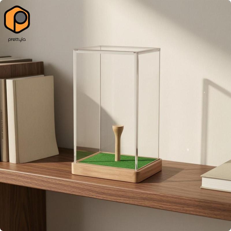 Prettyia Golf Ball Case อะคริลิคกล่องแสดงสีเขียวหญ้าสนามหญ้าใส่โต๊ะขนาดเล็กตู้ Organizer สําหรับ Home Sports Decor