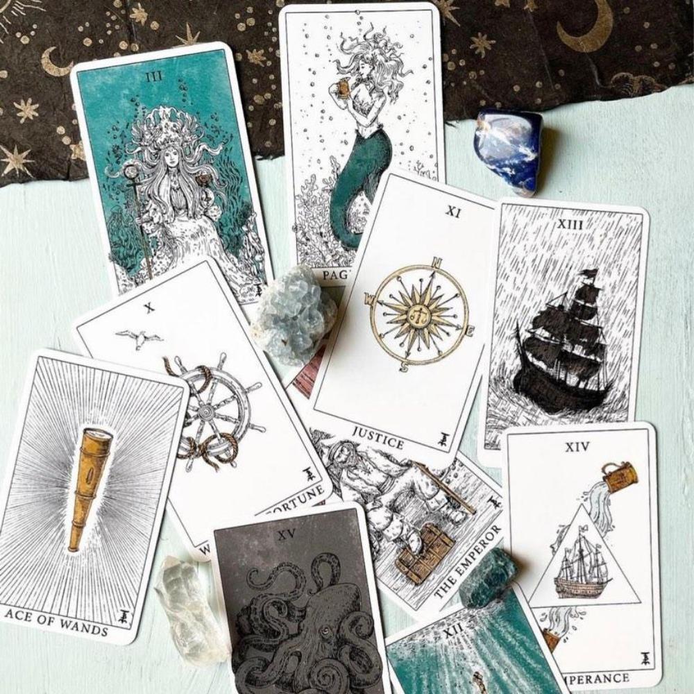 10.3*6 ซม.Tempest Tarot Deck การ์ดเกม 78 ชิ้น Ocean Themed ไพ่ทาโรต์ที่สวยงามออกแบบดาดฟ้าสําหรับผู้เ