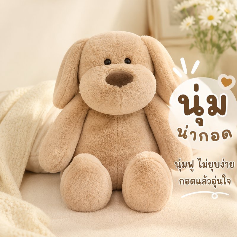 สุนัขของเล่นตุ๊กตาสีน้ําตาลลูกสุนัขตุ๊กตาสัตว์ที่สมจริงนุ่ม หน้า ผ้าฝ้ายตกแต่งบ้านของขวัญคริสต์มาส