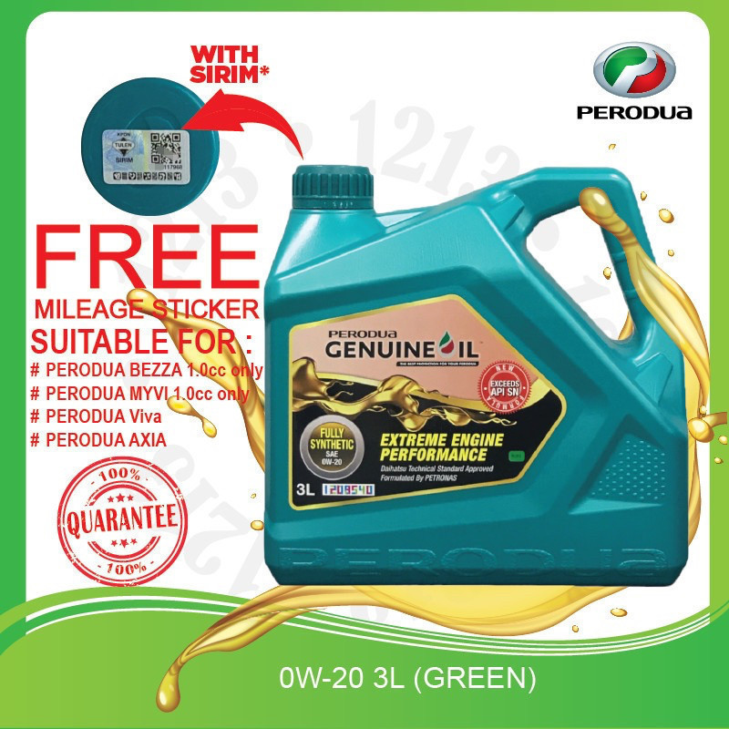 PERODUA FULLY 0W20 3L BEZZA 1.0 AXIA MYVI 1.0 ATIVA VIVA KELISA KENARI ENGINE OIL SYNTHETIC 0W-20 0W