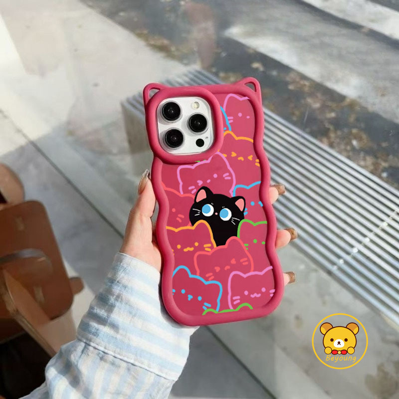 3D Waveหูแมวเคสโทรศัพท์สําหรับRealme P3 Lite P3X P1 ความเร็วPro V70 V70S V60 Pro V50 V50S 5G 4Gการ์ต
