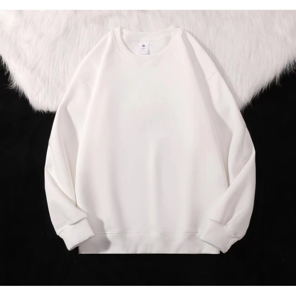 WY05 Large Drop Shoulder [คุณภาพสูง] Pure Color Fabric Pure Cotton 320g Hebei Round Neck Sweatshirt 
