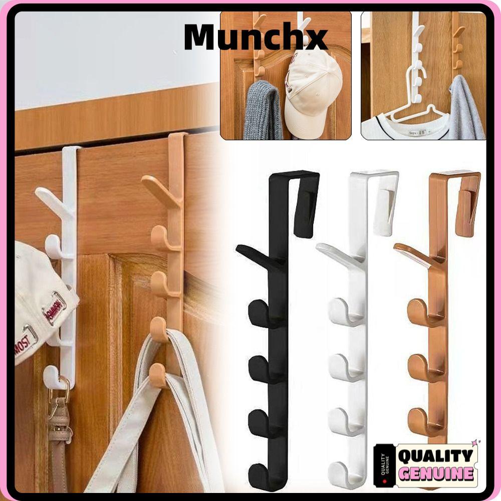 MUNCHX Coat Hook, Traceless 5 Hooks ตะขอแขวนประตู, ตะขอแขวนประตูติดผนังที่ทนทานสําหรับเสื้อผ้ากระเป๋า Caps กระเป๋า