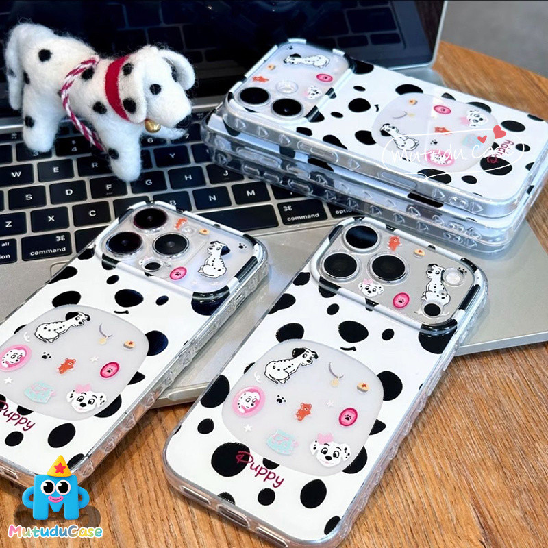 เข้ากันได้กับ IPhone 17 15 16 7 8 Plus XR X Air 11 12 15 13 14 Proเคสหัวใจฟอง ลายจุดสุนัข สไตล์น่ารัก ป้องกันกระแทก