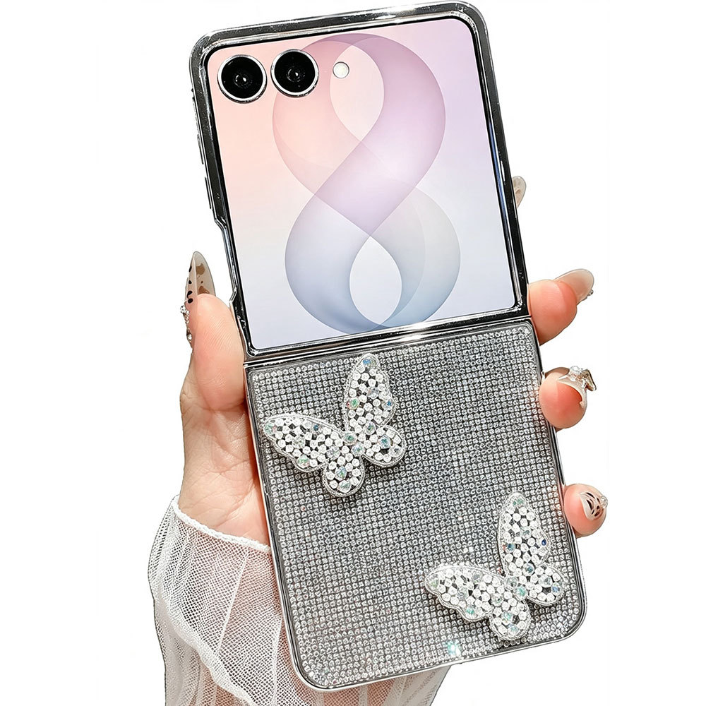เด็กผู้หญิงน่ารักผีเสื้อ บลิง ชุบปกพีซีแข็ง | Gold Silver Rhinestone Pearl Glitter กันกระแทกสําหรับ 