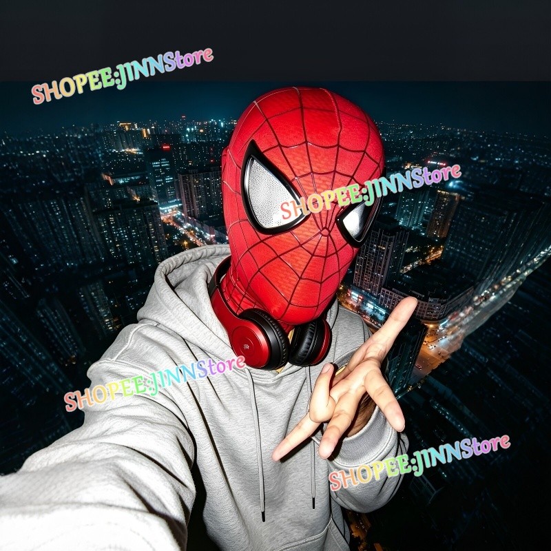 -JIN-PETER PARKER Spider Man หน้ากากซิปและเลนส์ตาหนึ่งขนาดสําหรับผู้ใหญ่และเด็กเหมาะสําหรับคอสเพลย์