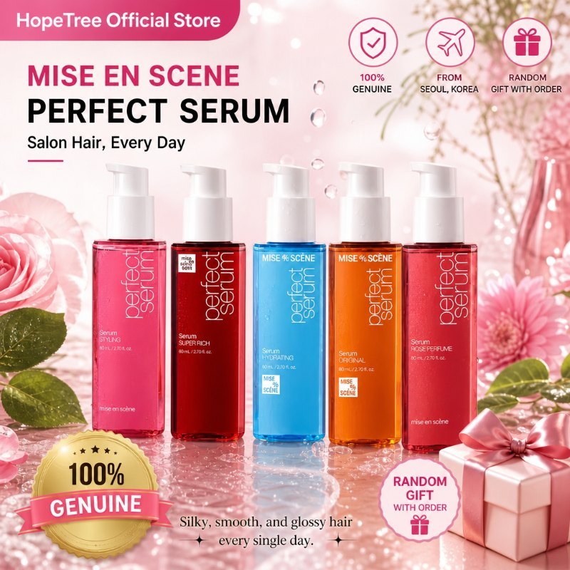 Mise En Scene Rose Fragrance Hair Oil Serum with Hyaluronic Acid, Anti-Frizz, Heat Protection - Oliv