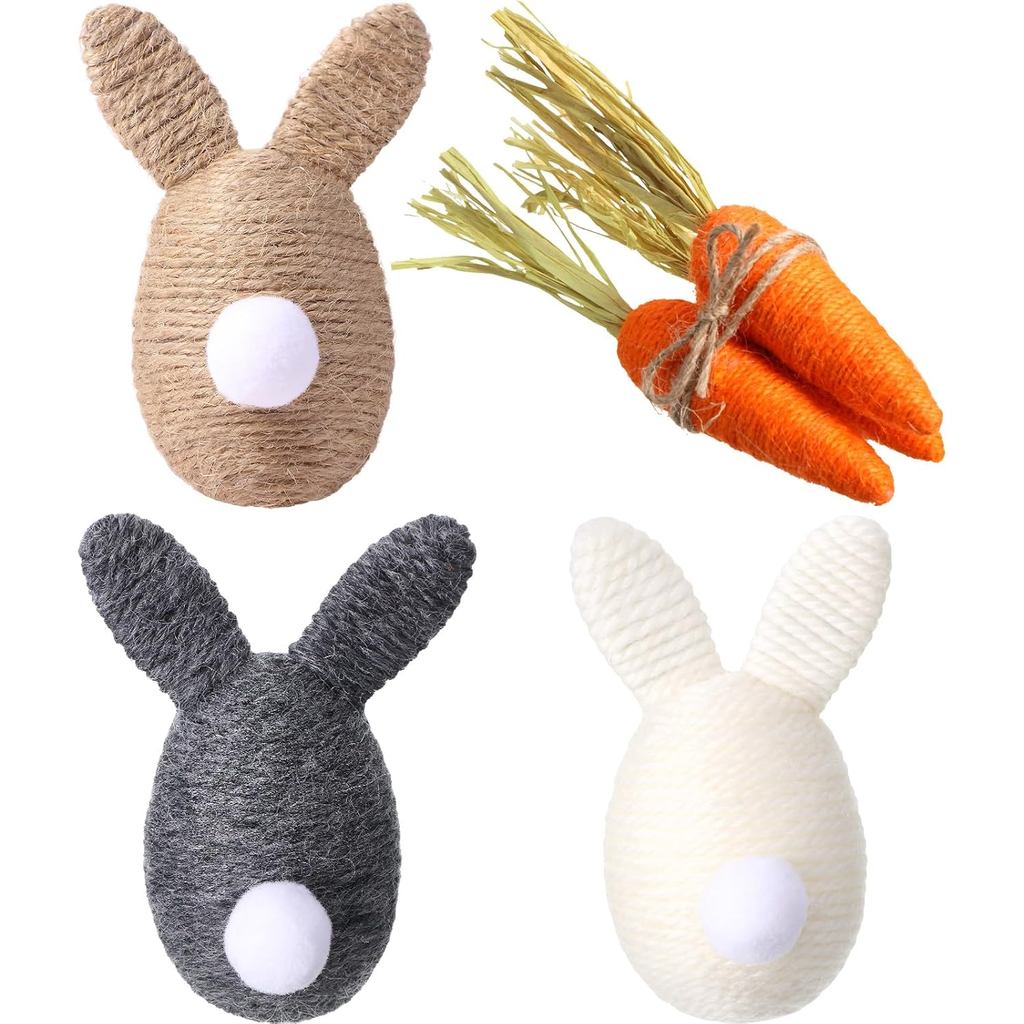 Yerliker 6 ชิ้น Easter Bunny แครอทตกแต่ง 5.9 Jute Twine แครอท 3.5 ประดิษฐ์ผ้ากระต่ายฤดูใบไม้ผลิการตั