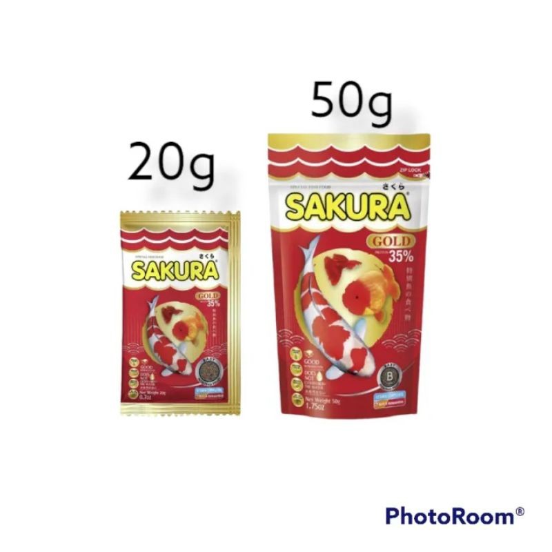 SAKURA GOLD อาหารปลาสวยงาม เร่งสี เร่งโต น้ำไม่ขุ่น 20g. 50g.