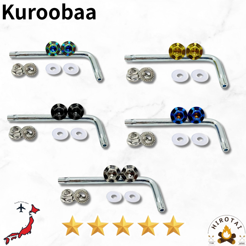 Kuroobaa Titanium Motorcycle License Plate Bolts with Anti-Theft Security, Hex Lock Nut, M6×15, Set 