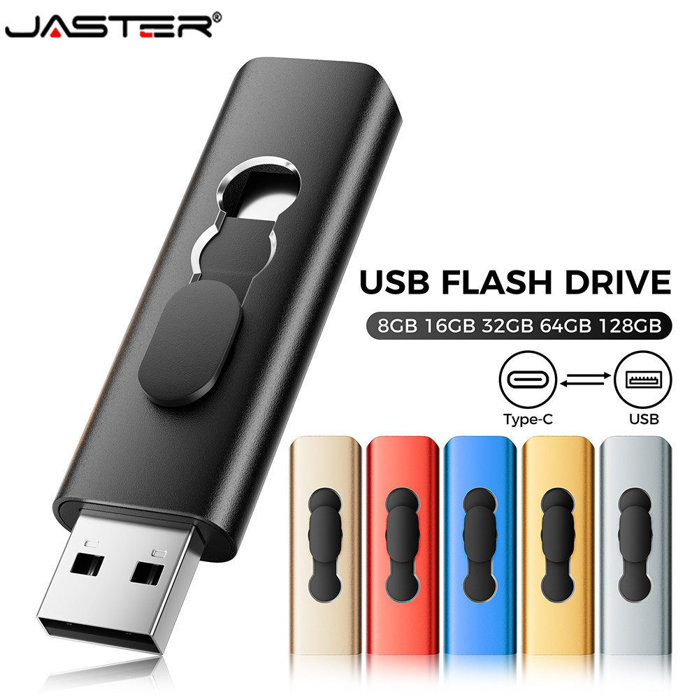 JASTER 2 IN 1 OTG USB 2.0 ประเภท C แฟลชไดรฟ์โลหะ Pendrive 8GB 16GB 32GB 64GB 128GB อินเทอร์เฟซคู่ U 