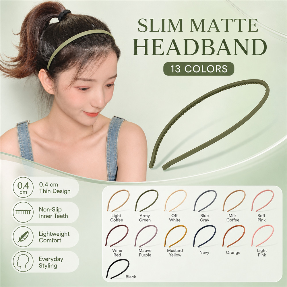 ที่คาดผมเนื้อแมตต์สีสันสดใสสำหรับเด็กผู้หญิง กันลื่น ออกแบบเรียบง่ายและทันสมัย