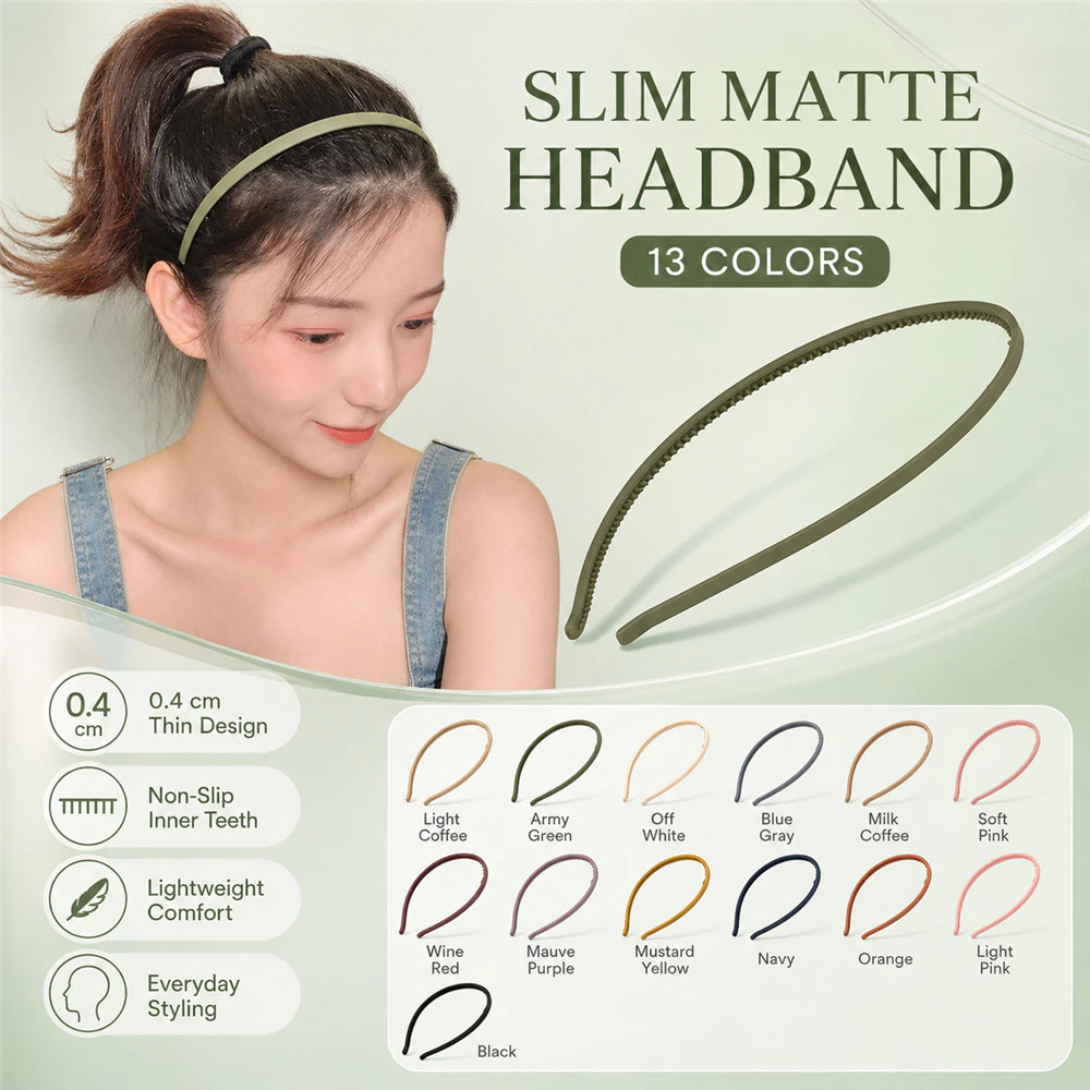 ที่คาดผมเนื้อแมตต์สีสันสดใสสำหรับเด็กผู้หญิง กันลื่น ออกแบบเรียบง่ายและทันสมัย