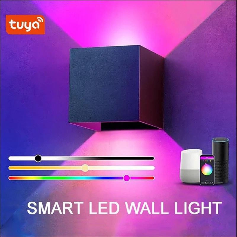 6N3A Tuya RCBCW สมาร์ทโคมไฟติดผนังกลางแจ้ง,หรี่แสงได้เปลี่ยนสี Porch Light Wall, ทํางานร่วมกับ Smart