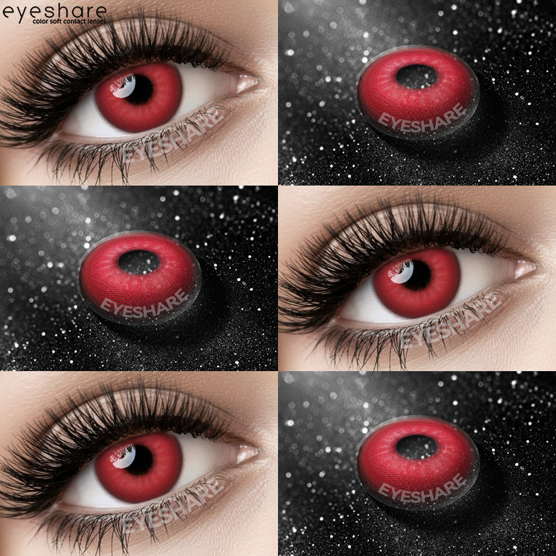 Eyeshare คอนแทคเลนส์สีคอสเพลย์ 14.0 มม.-14.5 มม. NEBULA สีแดงฟ้าขาวตา 1 คู่สีสดใสฮาโลวีนคอนแทคเลนส์แ