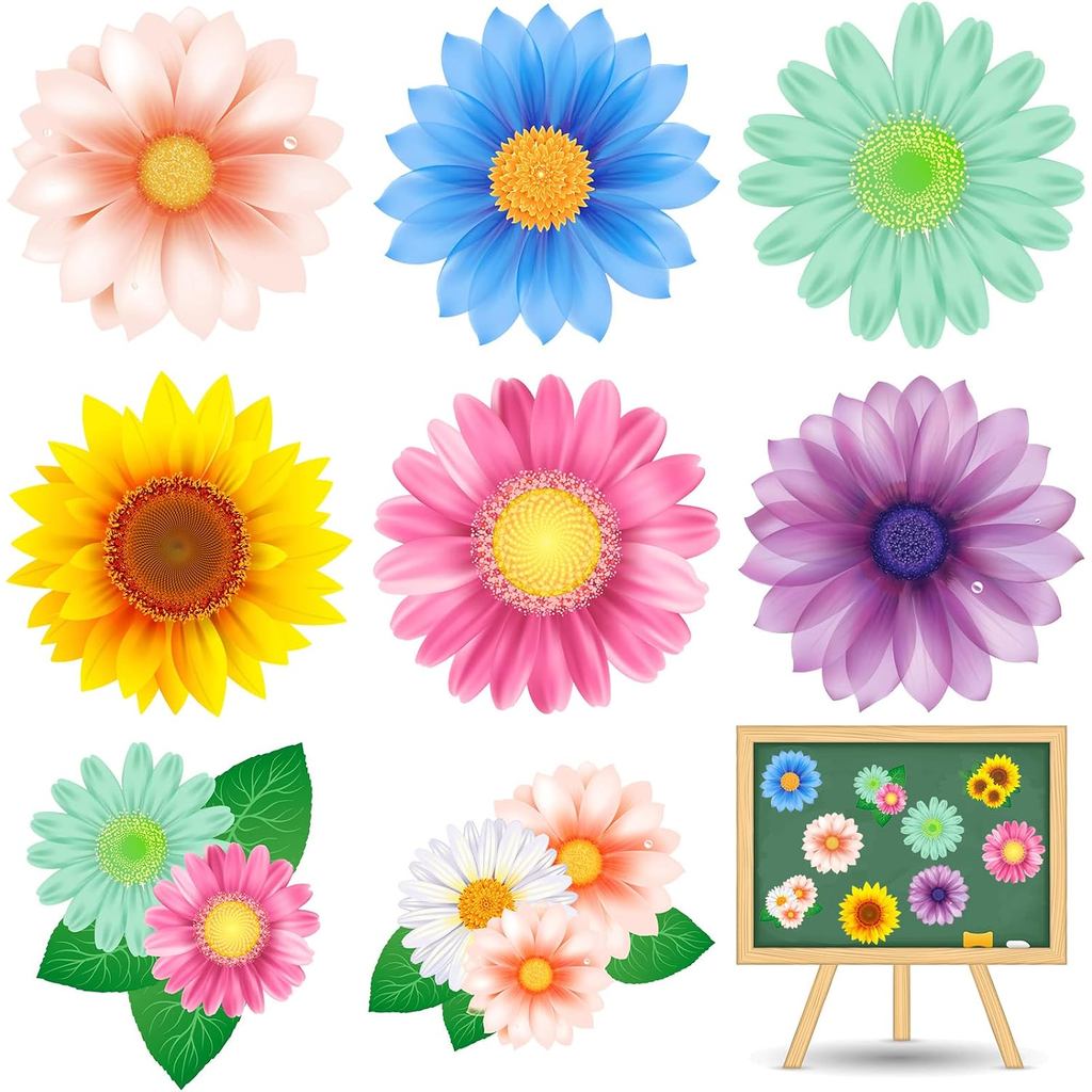 Yisong 45 ชิ้น Sun ดอกไม้ Cutouts ขนาดใหญ่ Sunflower Bulletin BOARD ตกแต่งฤดูใบไม้ผลิดอกไม้ห้องเรียน