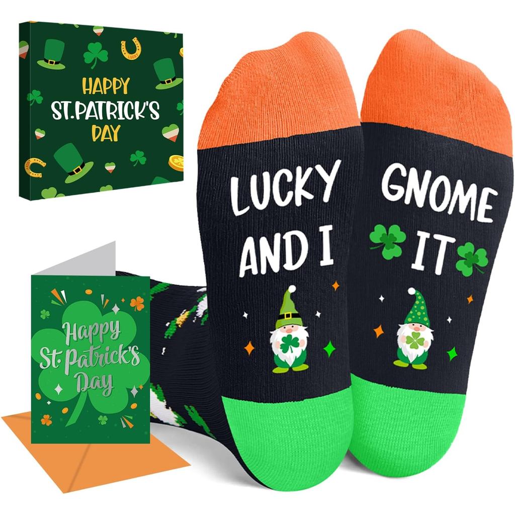HAPPYPOP St Patricks Day Gifts - ถุงเท้านําโชคสําหรับเด็กผู้หญิงอายุ 7-9 ปีพร้อมการ์ดอวยพร
