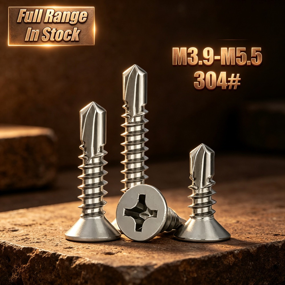 M3.9/M4.2/M4.8/M5.5 สกรูหัวเตเปอร์ ปลายสว่าน แฉก F+ สแตนเลส 304 Flat Head Phillip Self Drilling Scre