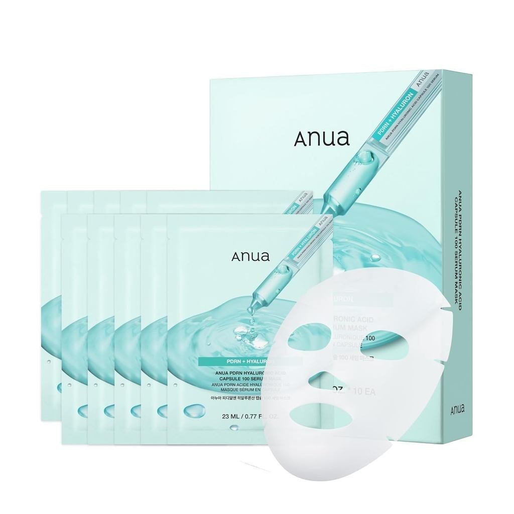 Anua PDRN Hyaluronic Acid Capsule 100 Serum Mask, Hydrating & Soothing Face Mask for Glass, Dewy Glo