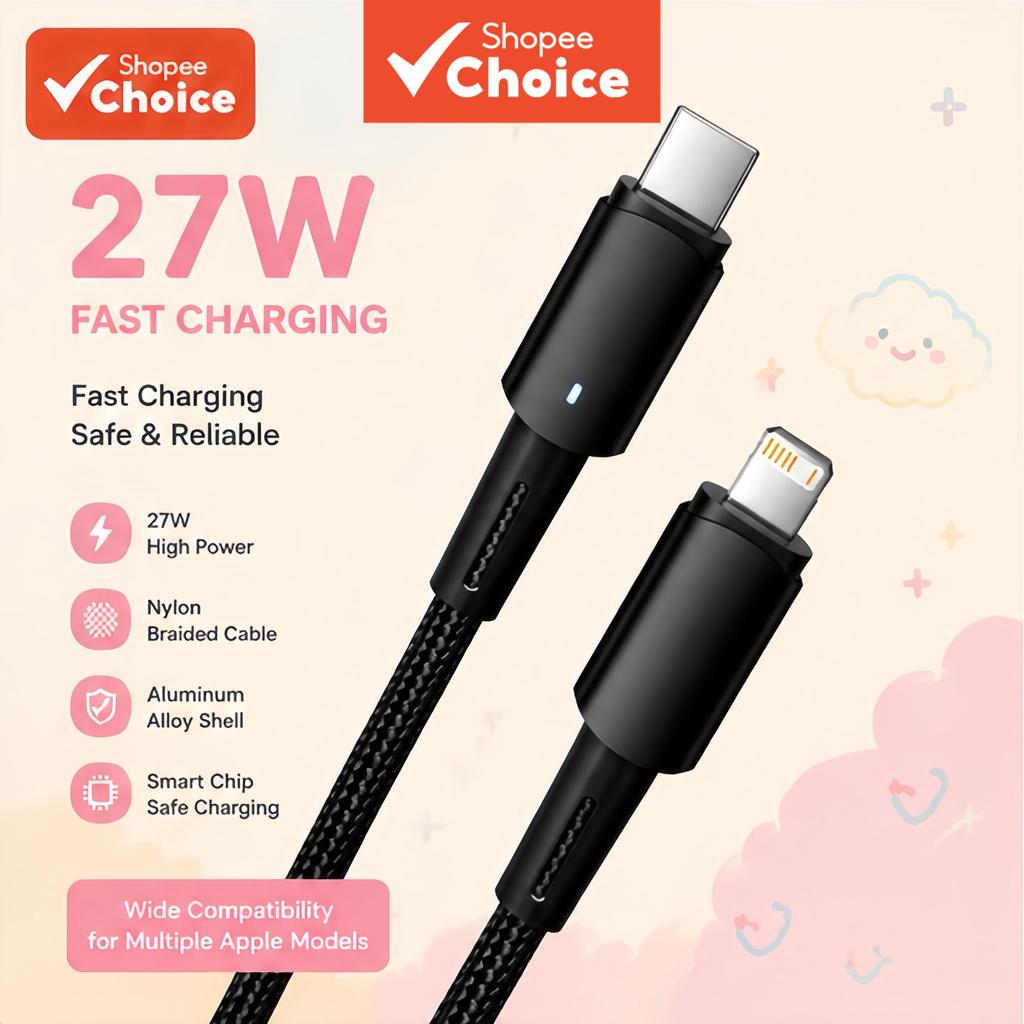 สายชาร์จเร็ว PD 20W 27W USB-C เป็น ถักทอ อลูมิเนียมอัลลอยด์ สําหรับ iPhone 7-12 13 14