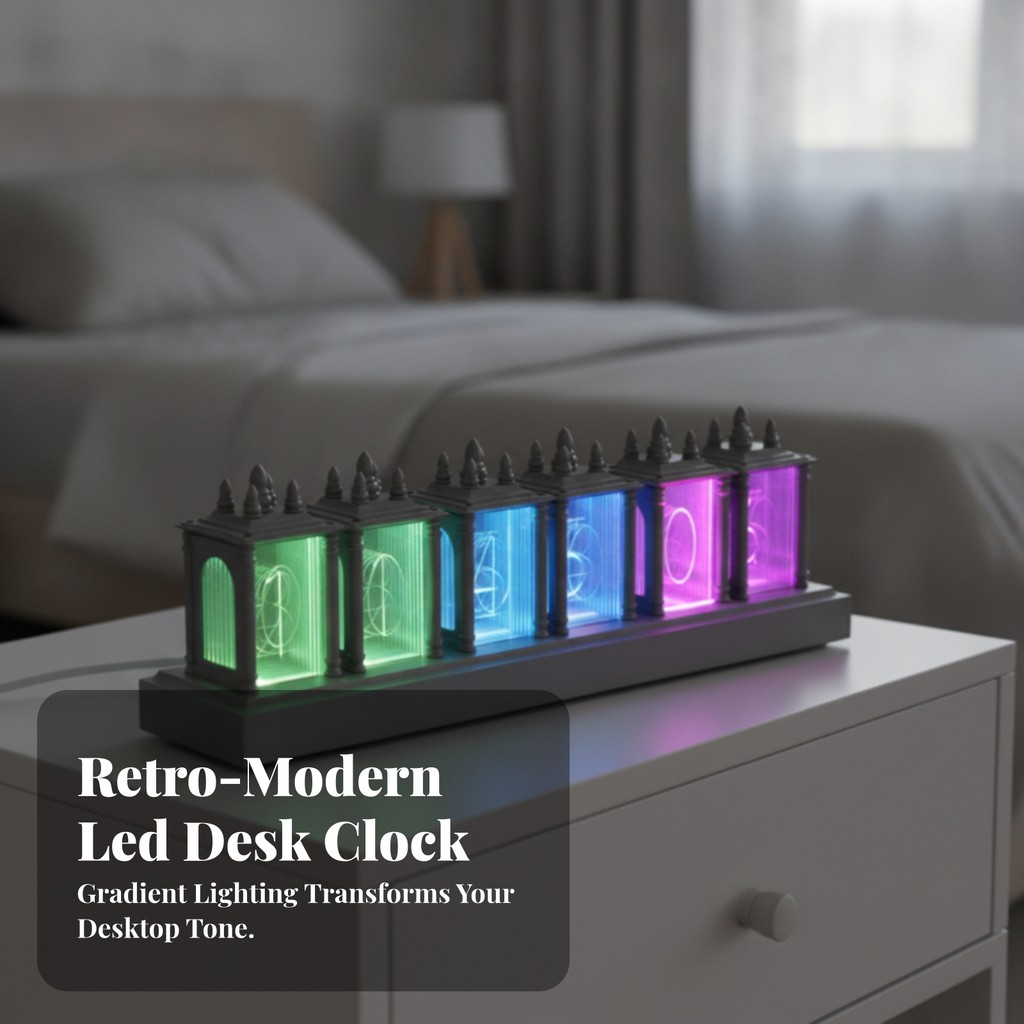 Nixie Tube-Style Clock Vintage Neon Tube Clock Electronic Bright for Desk,ห้องนอน