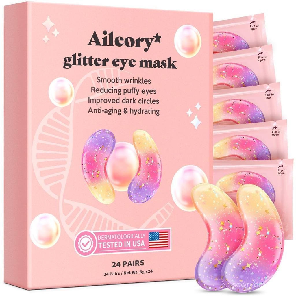 UnderEyePatches(24Pairs)-Tri-colorGlitterEyeGelPadsforDarkCircles,PuffyEyes,UndereyeBags,ริ้วรอย|คอล
