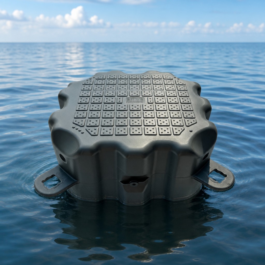 Modular Floating Dock Buoy Textured Dock Buoy พร้อมแท็บเชื่อมต่อ Mooring อุปกรณ์ Square Buoy Weather