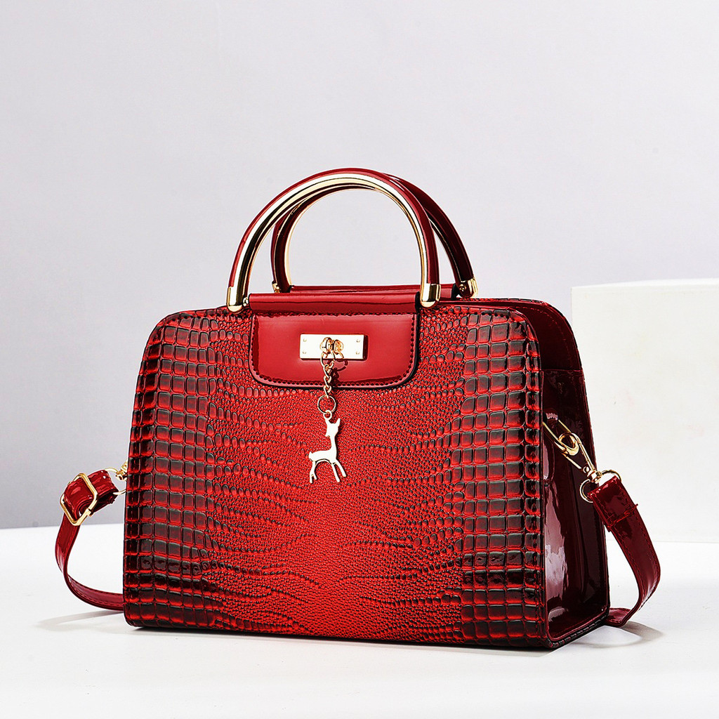 Bright Leather Stone Pattern ladies Small Square pu Handbag กระเป๋าสะพายข้าง