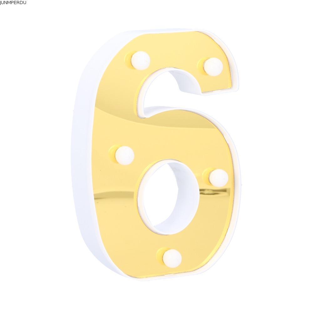 JUNMPER2R Sign Lamp, 6 LED Number 6 LED Number Light, Festive Warm White Light Battery Powered Gold 
