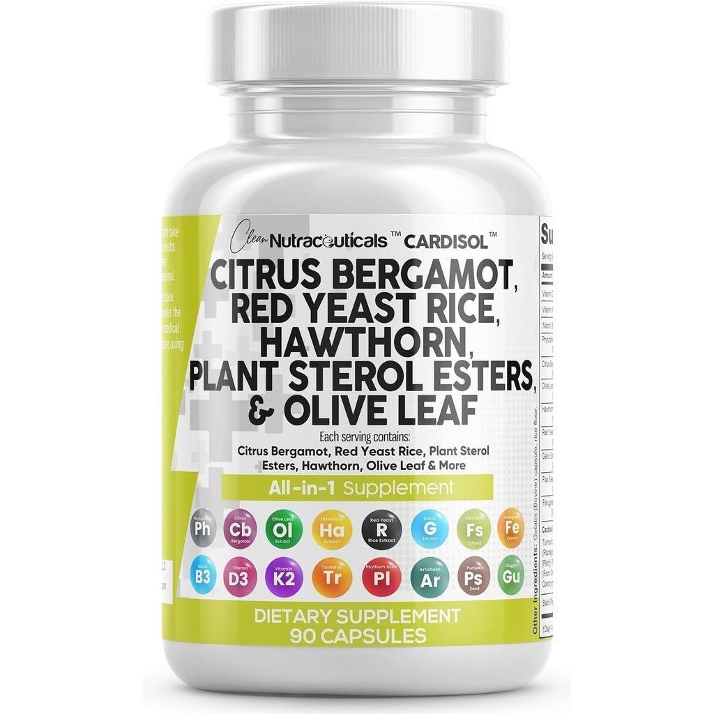 CleanNutraceuticalsCitrusBergamotRedYeastRiceCapswithPlantSterols-withHawthornExtractLeafNiacinVitam
