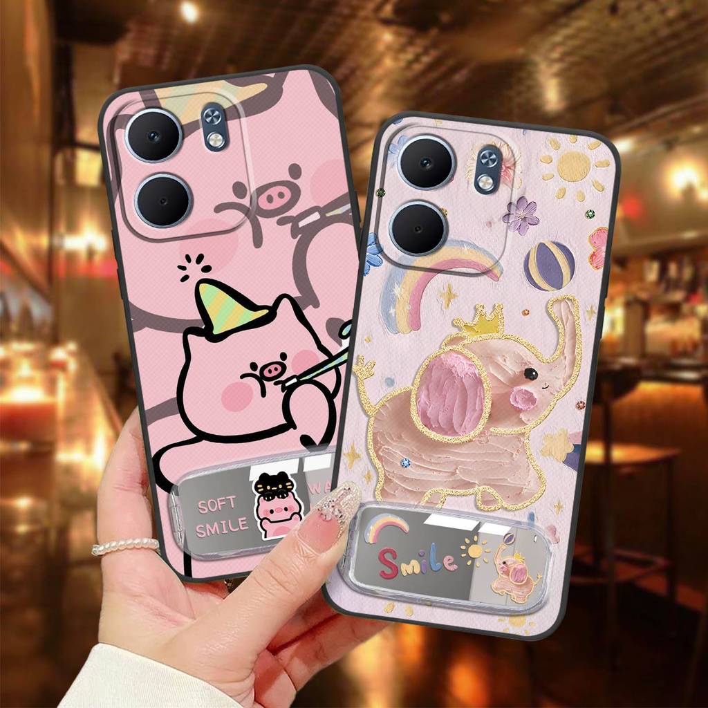 ป้องกันฝุ่นทนทานเคสโทรศัพท์สําหรับOPPO A5X 5G/4G 2025 Globalการ์ตูนผู้ถือโทรศัพท์ 3Dผ้าPatchกระจกออก