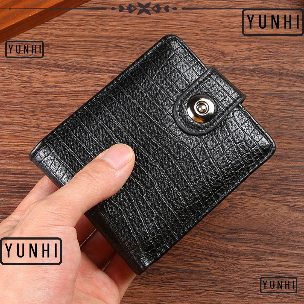 YUNHI Retro Mens Wallet, PU หนังสีดํากระเป๋าใส่เหรียญกาแฟ, Minimalist Soft Two-Fold Ultra Thin ID Card Holder ผู้ชายผู้หญิง