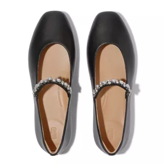 FITFLOP DELICATO PEARLS-AND-CRYSTAL รองเท้าทรงบัลเล่ต์ผู้หญิง รุ่น A0Q-001 สี BLACK