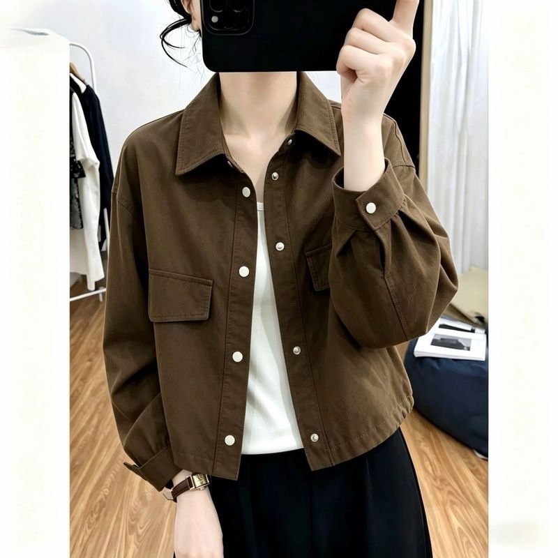 ฤดูใบไม้ร่วงฤดูหนาวสไตล์ใหม่เกาหลีรุ่นLapel Workwearเสื้อแจ็คเก็ตบางผู้หญิงหลวมสั้นAll-Matchเสื้อแจ็คเก็ตด้านนอก