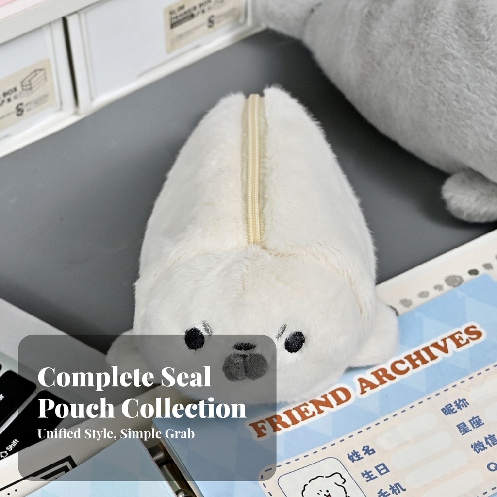 Seal Pencil Case Fuzzy Fuzzy Pencil Case Fuzzy Pouch with Zipper Lightweight Stationery Organizer Co