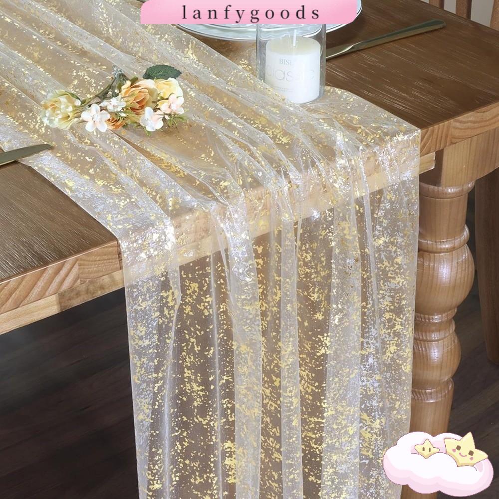LANFYGOODS Sheer Table Runner, Sheer Metallic Table Runner,ตกแต่งฟอยล์โลหะนุ่ม Tulle ตาราง Runner เจ