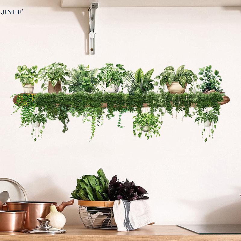 JINHF สีเขียว Dill ใบแขวนตะกร้า Wall Stiers ห้องนอนห้องนั่งเล่น Wall Beautification พืชสีเขียว Decor Courtyard Wall Decals Jelly