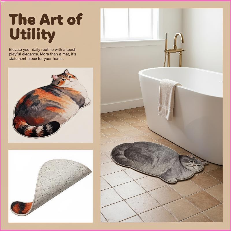 Luckyei 3D Kawaii Cat Diatomite Bath Mat Super Absorbent Non-slip Floor Mat สําหรับบ้านห้องน้ําพื้นท