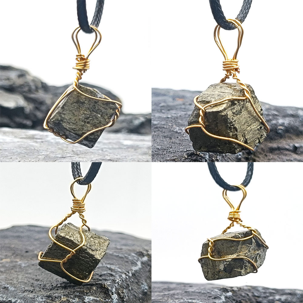 ธรรมชาติ Pyrite หินหยาบ Winding จี้ไม่สม่ําเสมอสแควร์ Pyrite Fools Gold Stone กระพริบแร่สร้อยคอ
